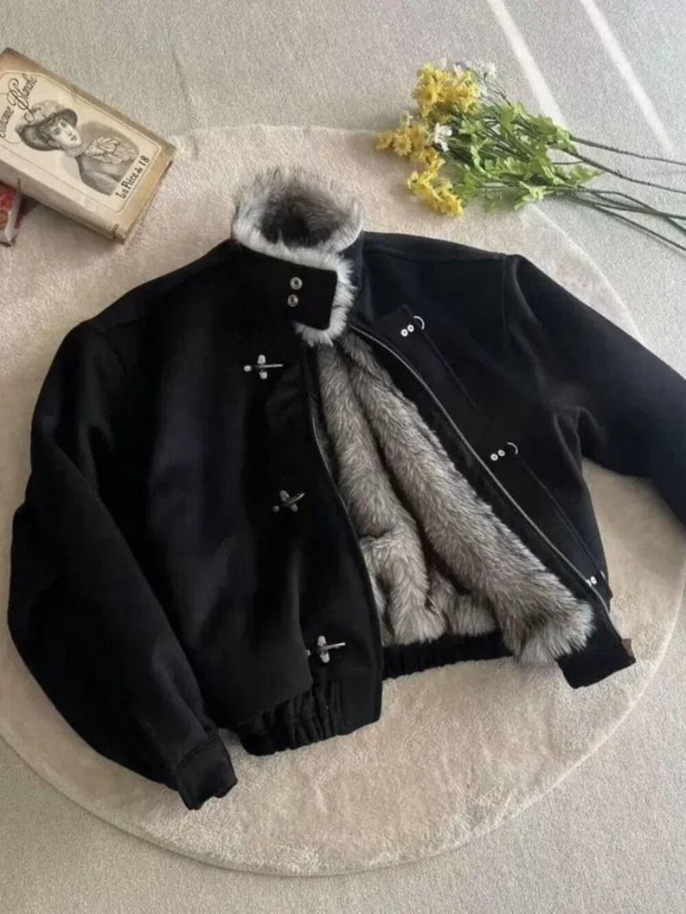 Vintage-Style Faux Fur Lined Bomber Jacket – Heavyweight Winter Flight Jacket